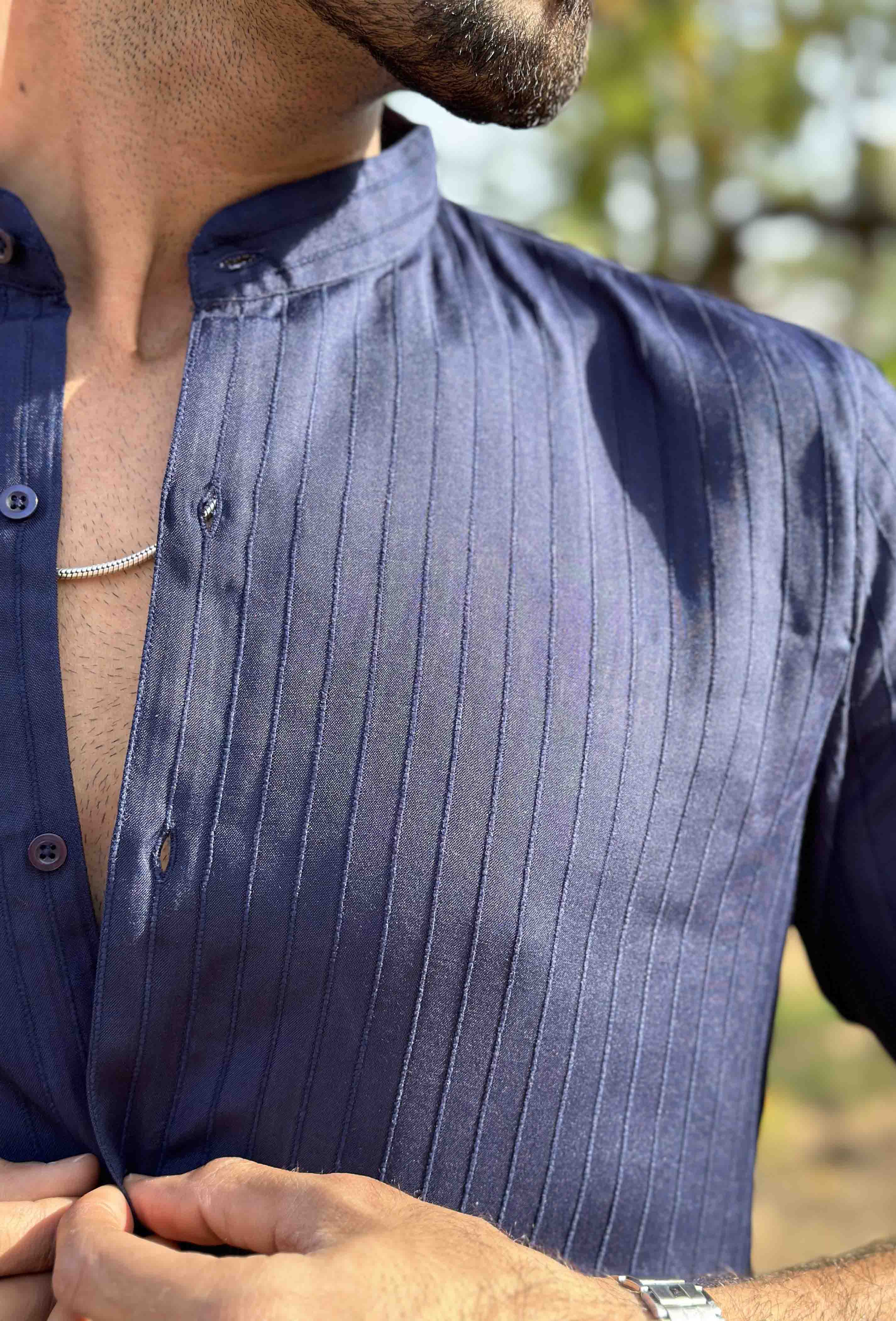 Navy Blue Striped Shirt
